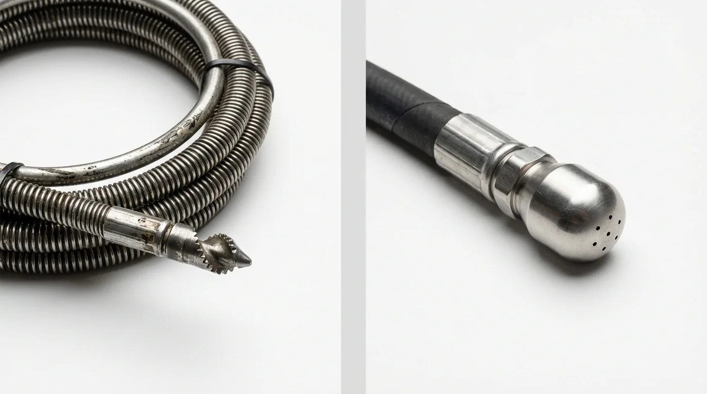 Drain snake cable and hydro jetting nozzle used for drain cleaning in Lemmon, SD