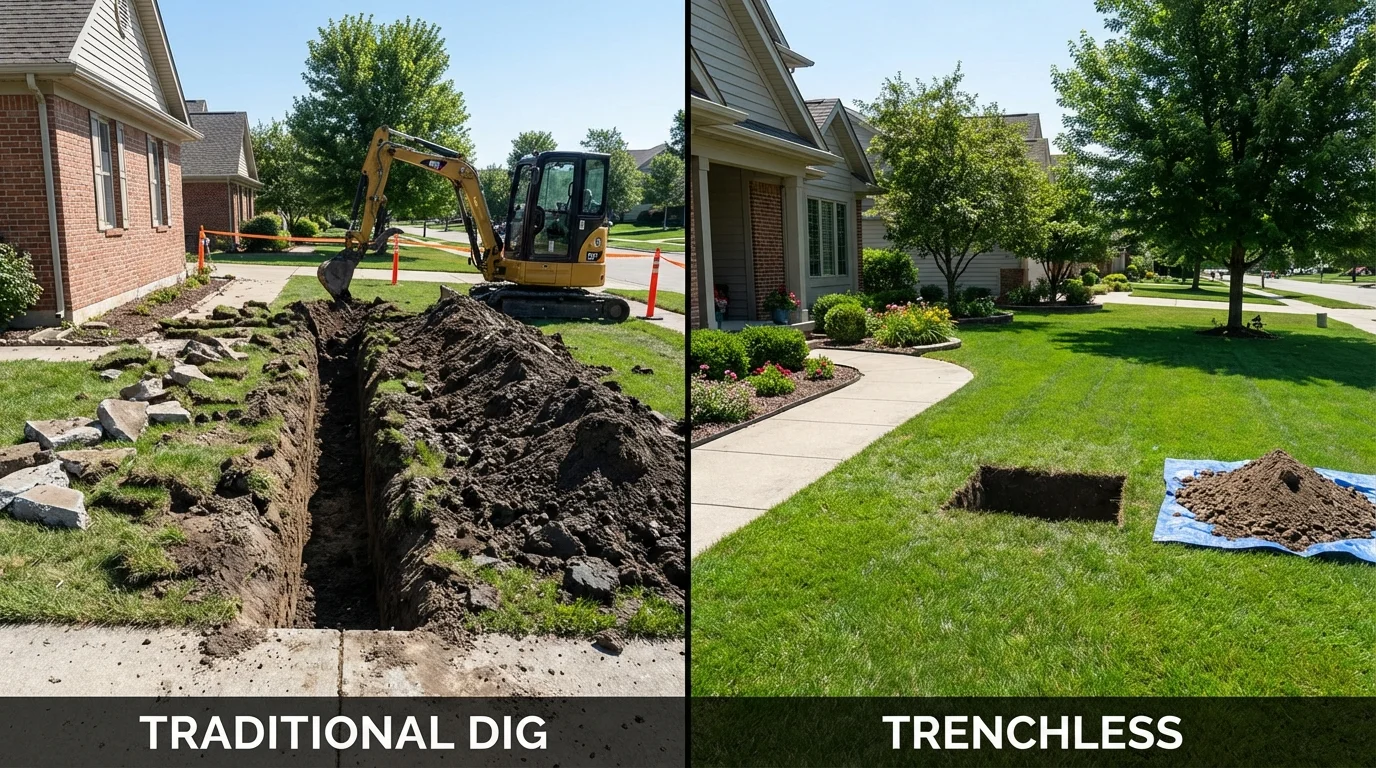 Trenchless sewer repair with minimal yard damage versus traditional excavation in Lemmon, SD